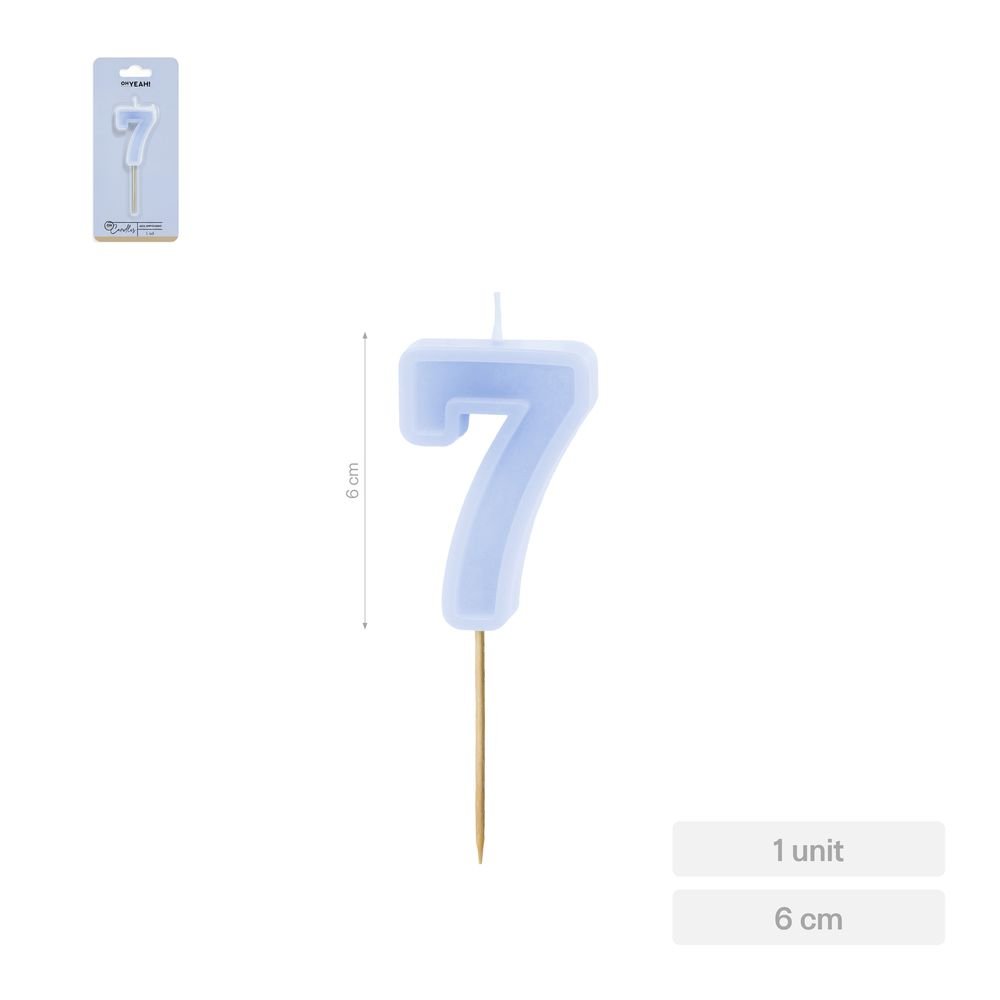 Vela Nº7 Borde Relieve Azul 6 cm AMBER Mood Oh Yeah