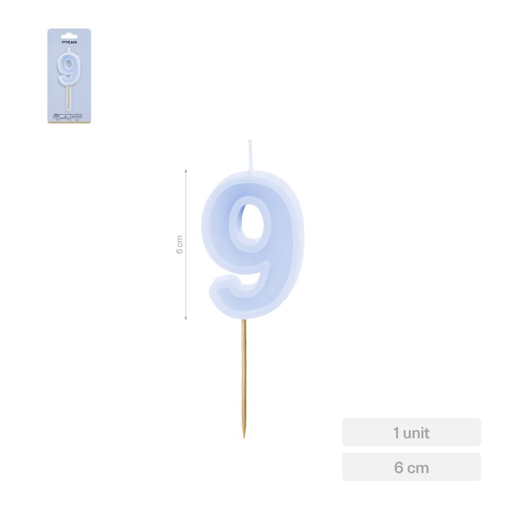 Vela Nº9 Borde Relieve Azul 6 cm Amber Mood Oh Yeah