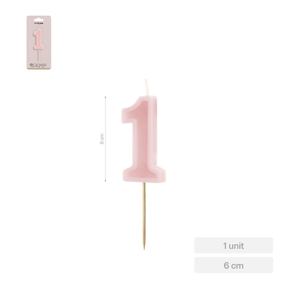 Vela Nº1 Borde Relieve Rosa 6 cm AMBER Mood