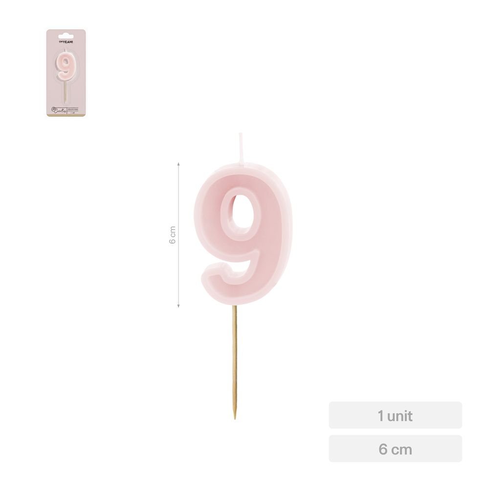 Vela Nº9 Borde Relieve Rosa 6 cm Amber Mood Oh Yeah