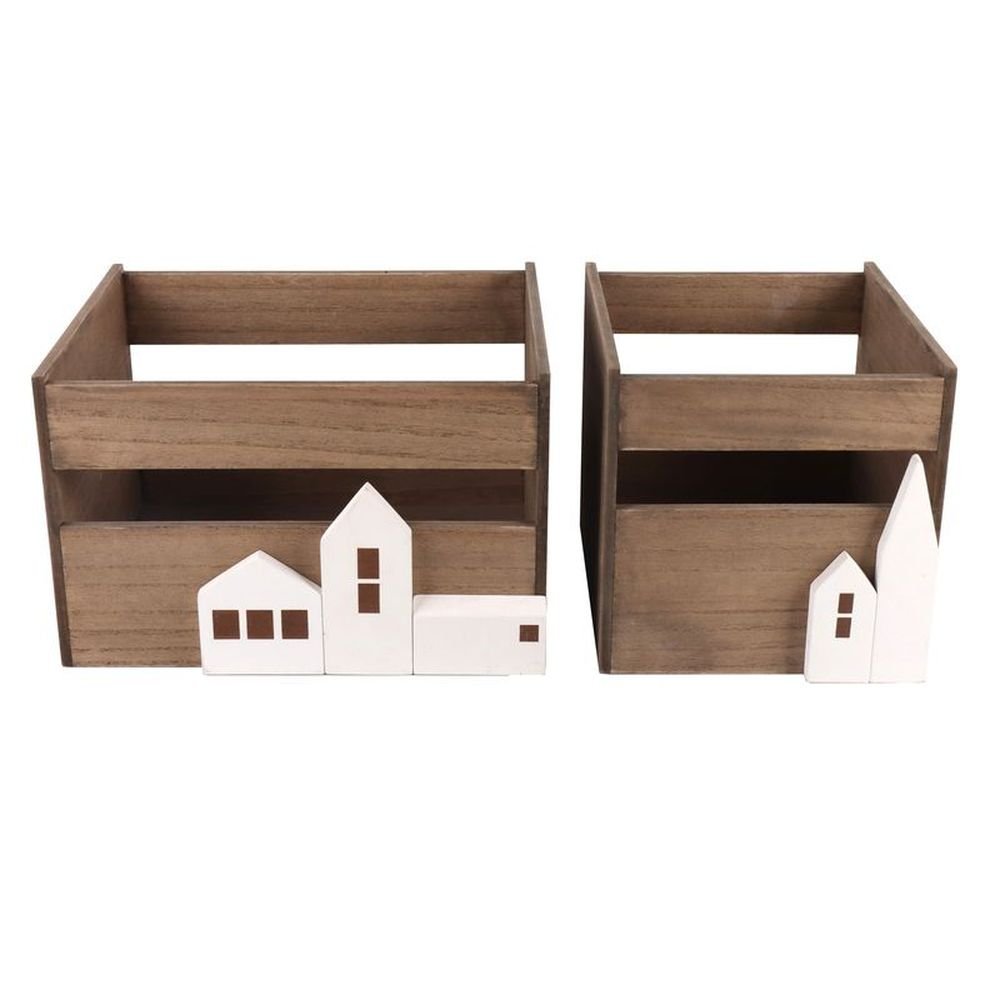Juego de 2 Cajas Madera Casas Blancas DCASA Imagen principal del producto