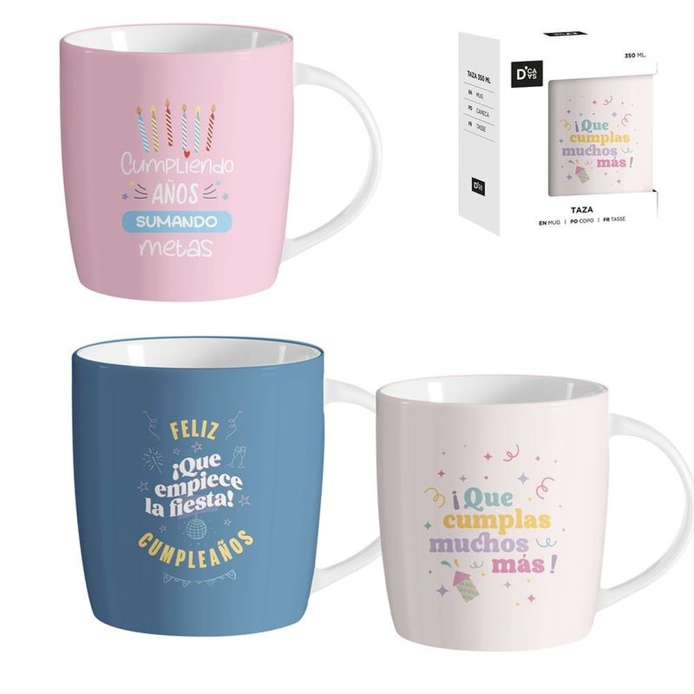 TAZA 350ML CUMPLEAÑOS SURTIDAS | DCASA | 1 UNIDAD | 8435683262032 Imagen principal del producto