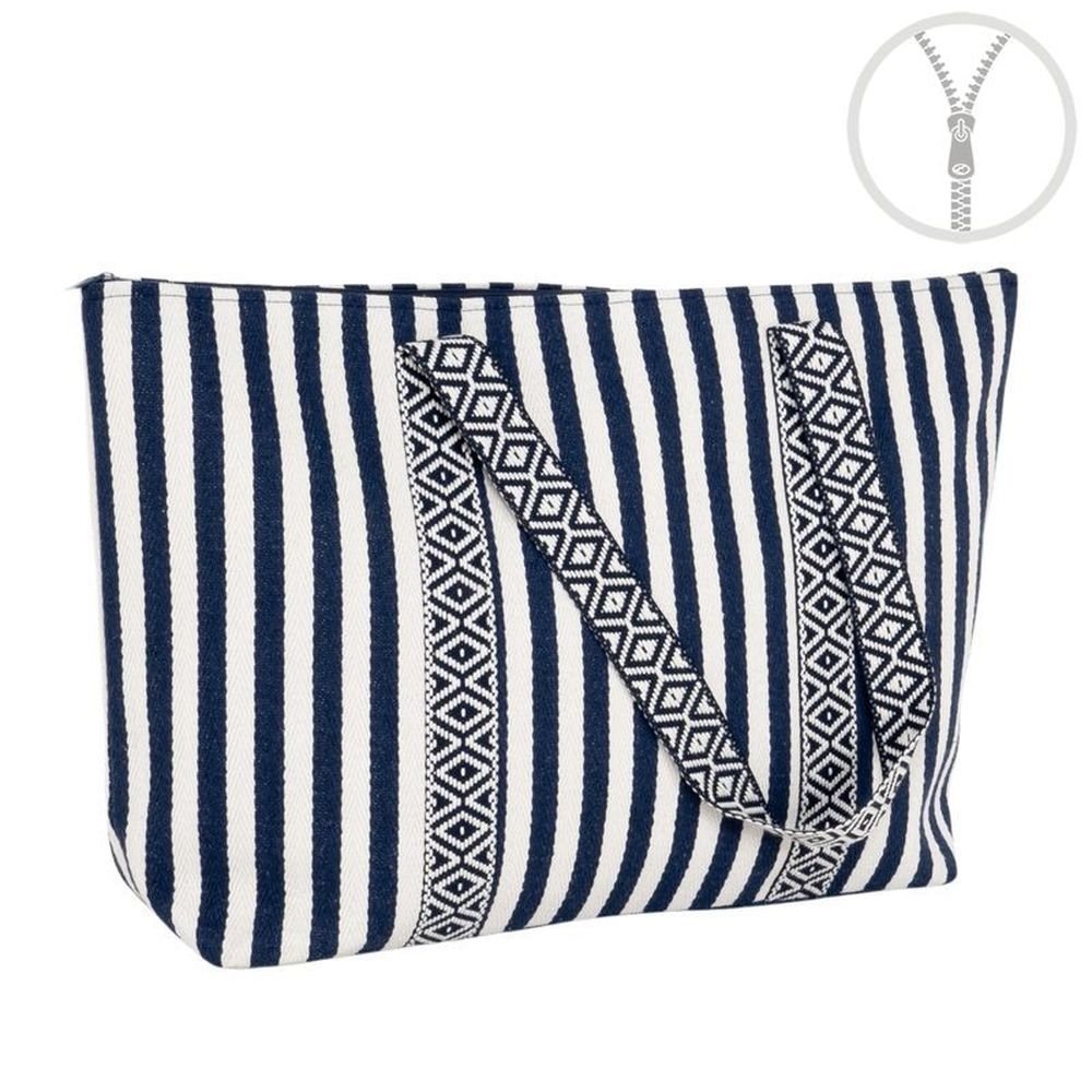 Bolso Rayas con Cremallera Detalle Cinta Azul Marca DCASA