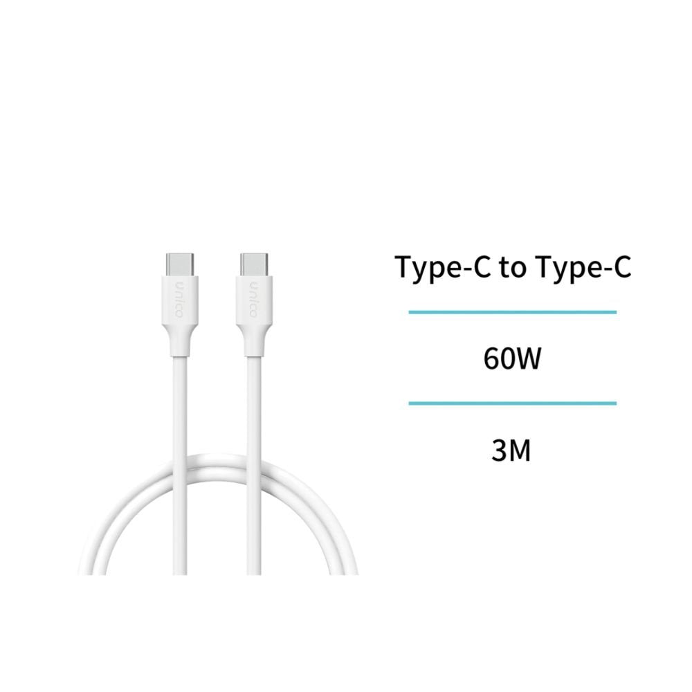 Cable Tipo-C a Tipo-C 3M Carga Rápida Blanco Unico VINI Trading