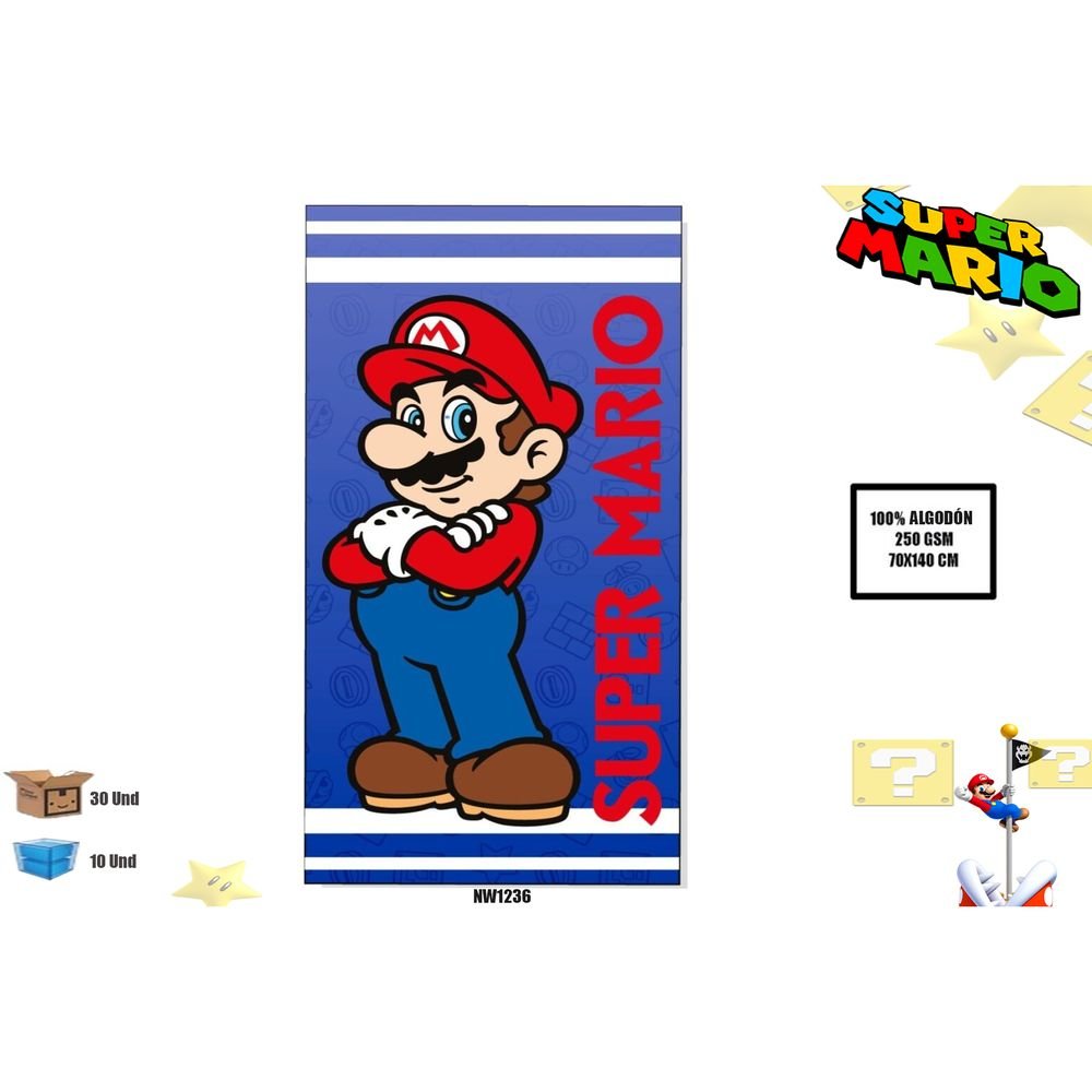 TOALLA ALGODON 300G 70 X 140CM SUPER MARIO | NEW IMPORT SL | 1 UNIDAD | 8435746904756