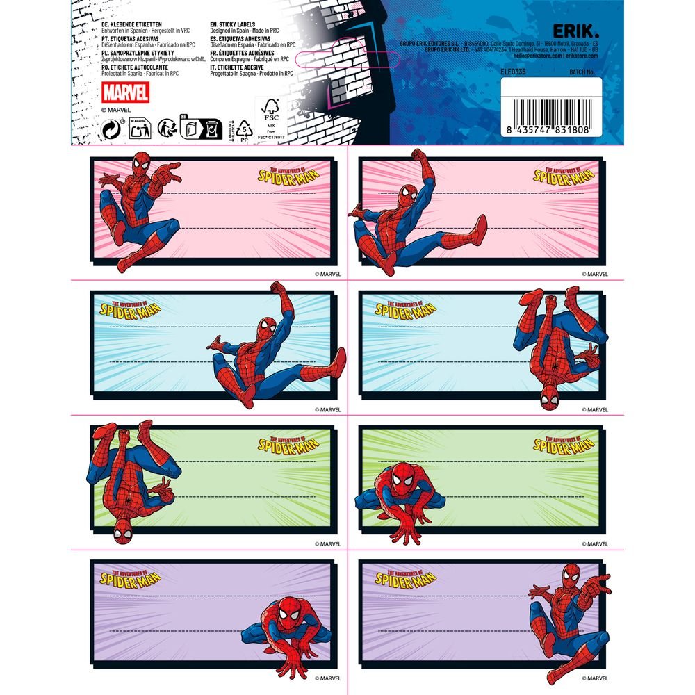 Etiquetas escolares Marvel Spiderman, pack de 16 (Grupo Erik) (Pack 10 uds) Imagen secundaria del producto