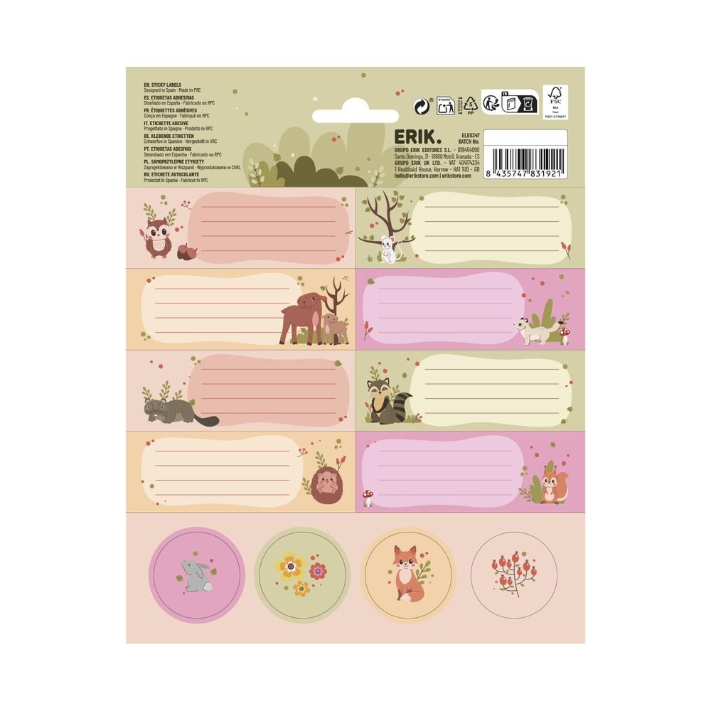 Etiquetas escolares animales en el bosque, 24 ud. (Pack 10 uds) Imagen secundaria del producto
