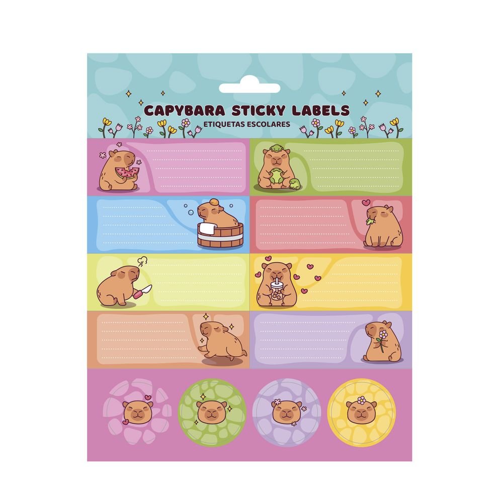 Etiquetas escolares Capybara - Pack 24 pegatinas (Pack 10 uds) Imagen principal del producto