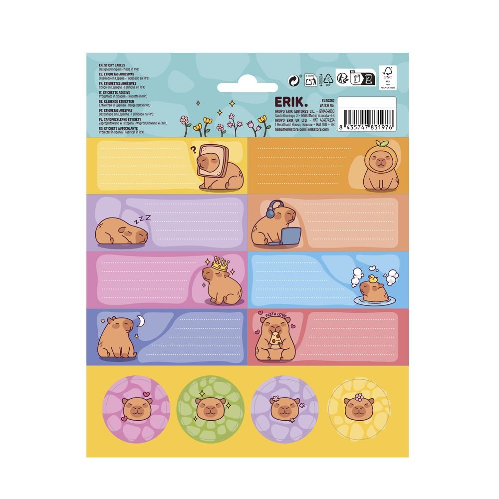 Etiquetas escolares Capybara - Pack 24 pegatinas (Pack 10 uds) Imagen secundaria del producto