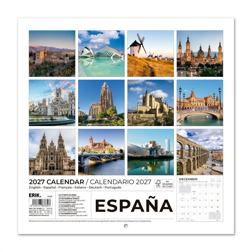 Calendario 2027 pared 30x30 España Grupo Erik Imagen secundaria del producto