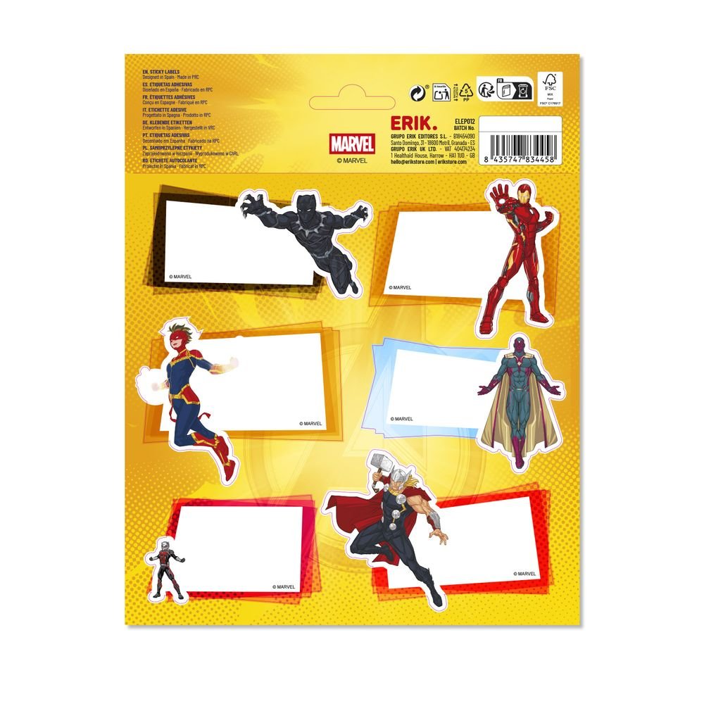 Etiquetas escolares premium Marvel Los Vengadores, pack 12 unidades (Pack 10 uds) Imagen secundaria del producto