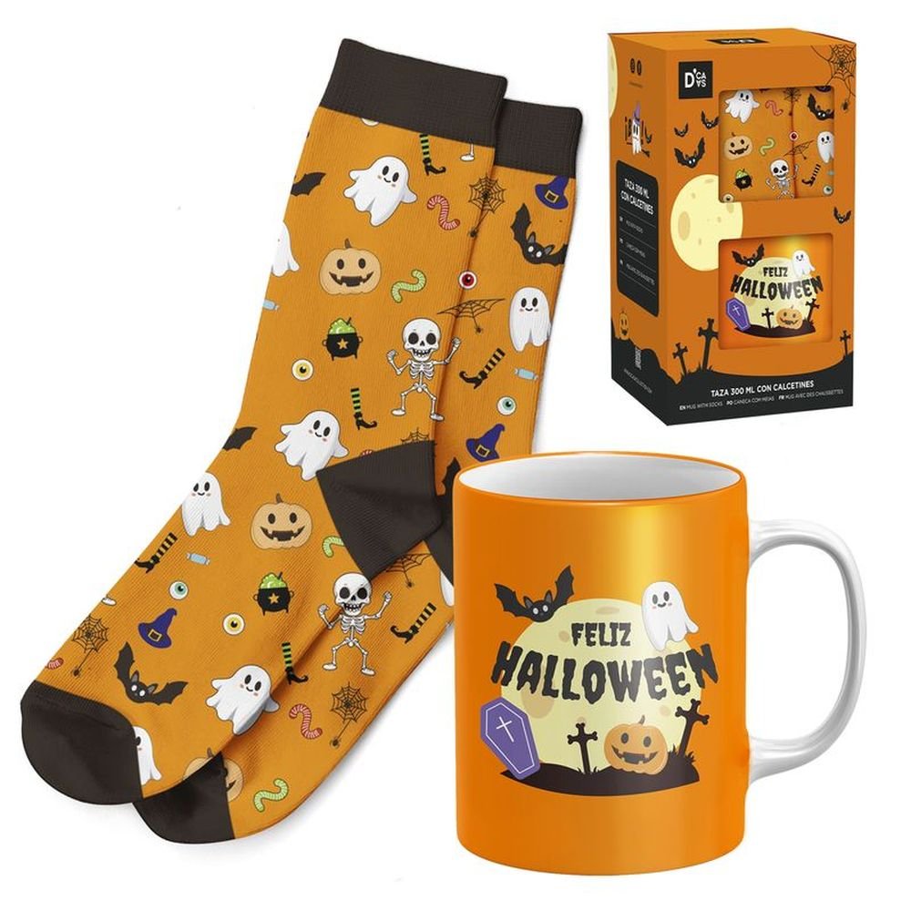 SET REGALO TAZA 300ML CON CALCETINES HALLOWEEN | DCASA | 1 UNIDAD | 8435794602819 Imagen principal del producto