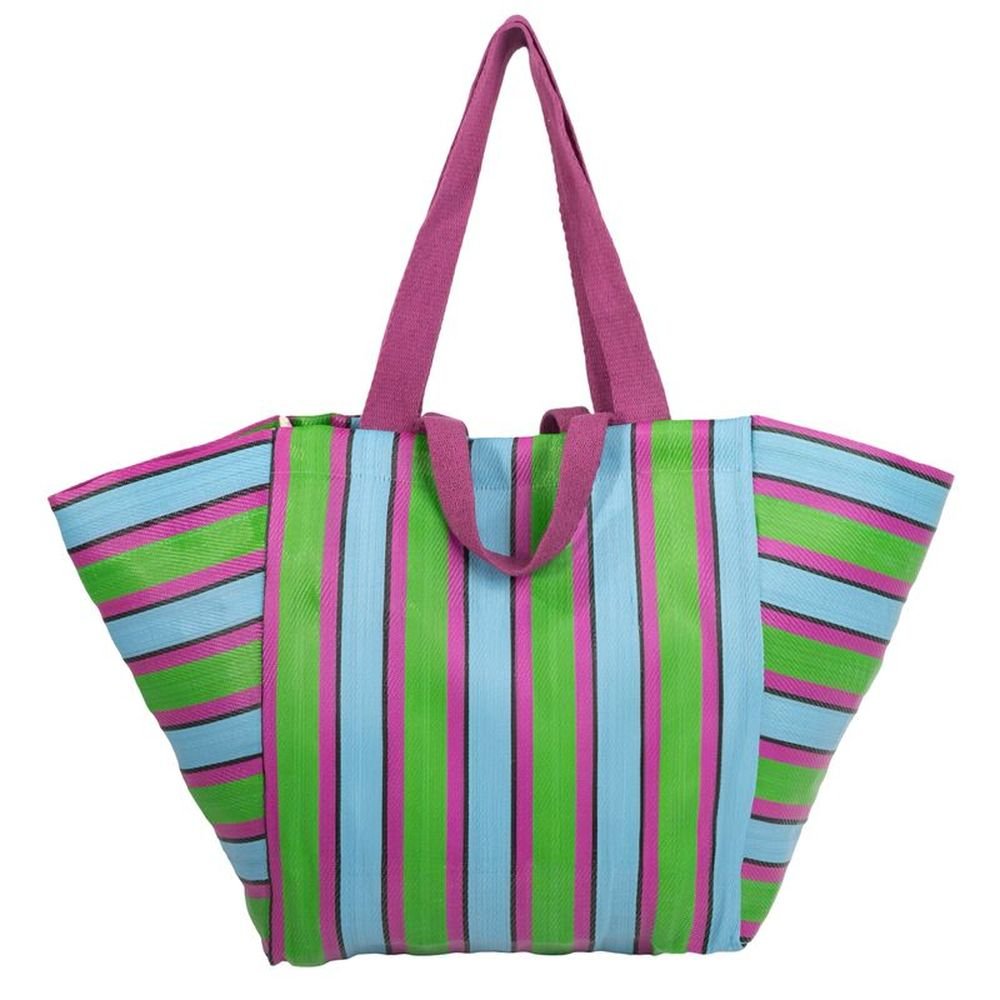 Bolso plástico reciclado doble asa rayas marca Dcasa
