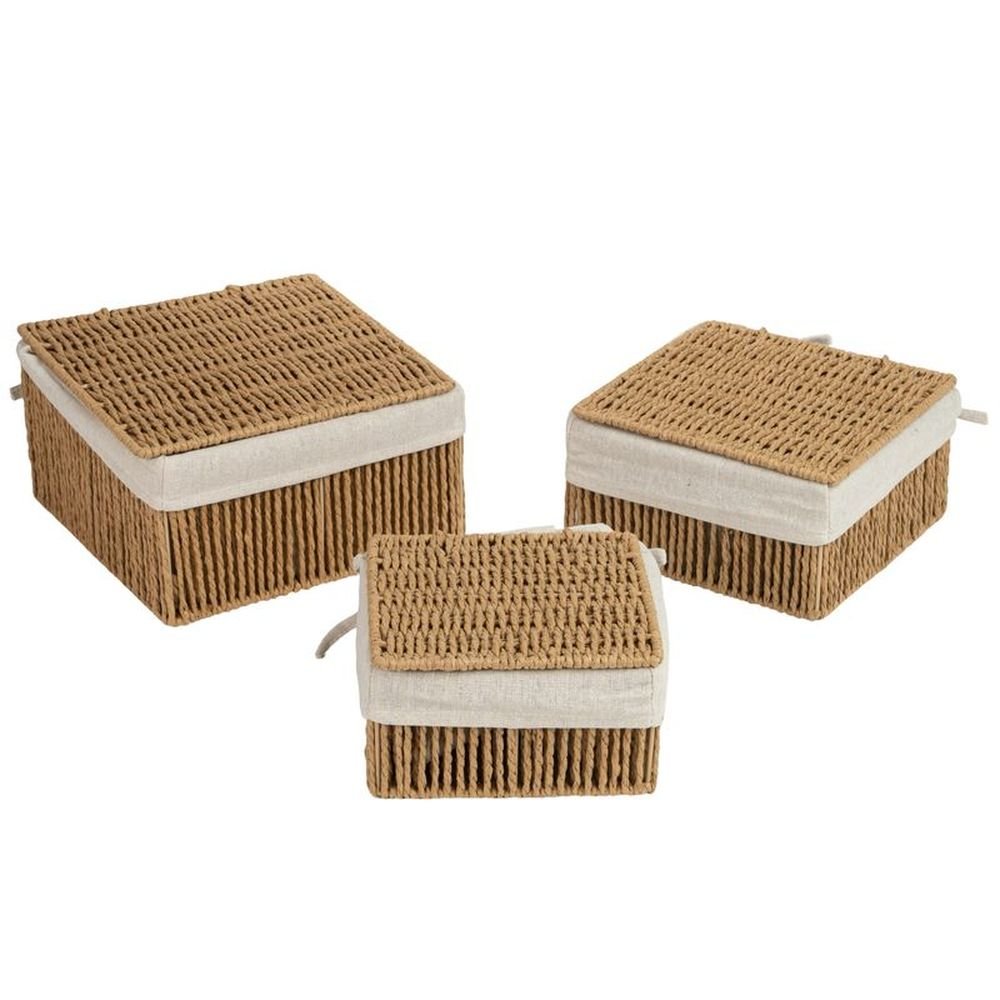 Juego de 3 Cestas con Tapa Papel Tostado DCASA Imagen principal del producto