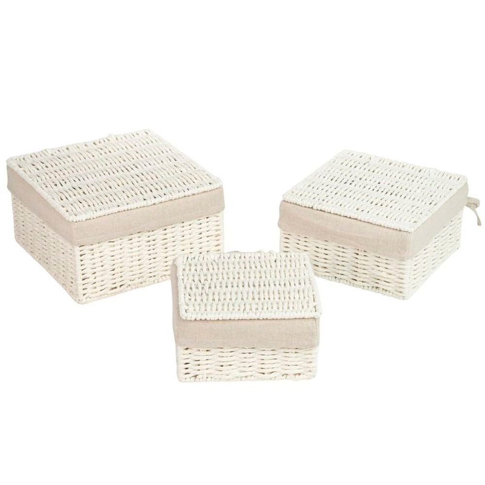 Juego de 3 Cestas con Tapa Papel Blanco DCASA Imagen principal del producto