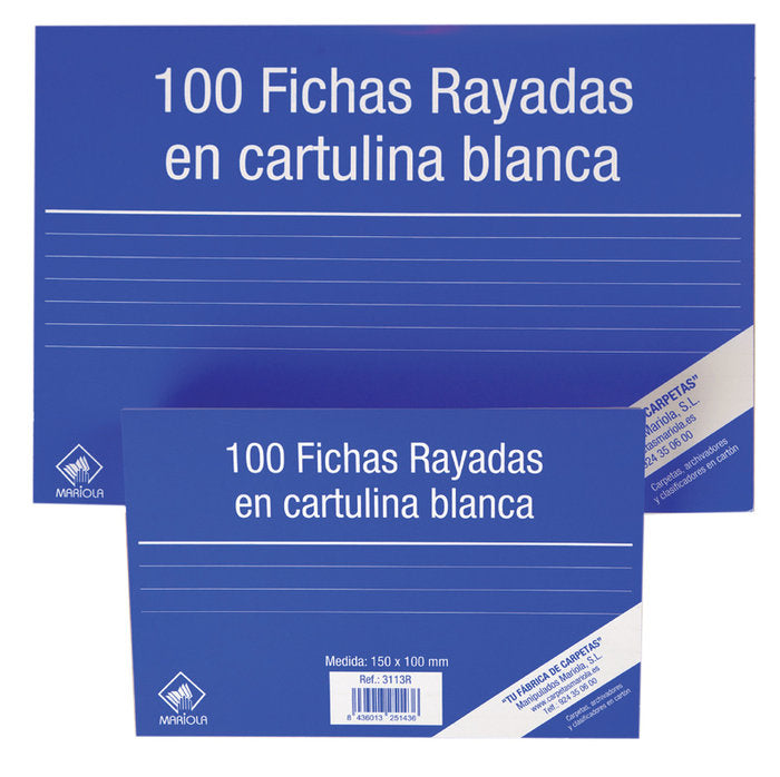 FICHA DE CARTULINA RAYADA 215X150MM PARA FICHERO Nº 5 100U | 1 UNIDADES | (MANIPULADOS MARIOLA S,L,) Imagen principal del producto