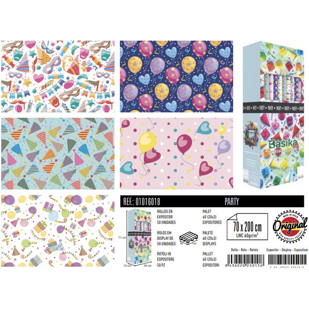EXP 50 ROLLOS PAPEL REGALO PARTY 70X200CM Imagen principal del producto