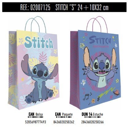 BOLSA REGALO PAPEL STITCH DISNEY 10X24X32 ASA RETORCIDA SUR | ANDINA | ENVASE 24 UDS. UNIDAD | 8436020250262