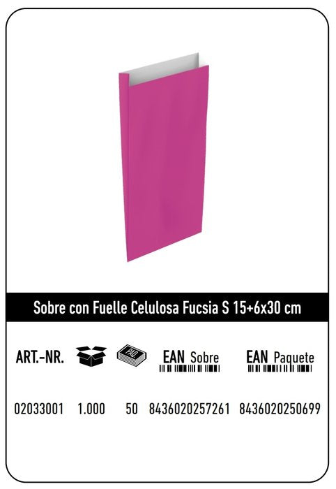 Paq/25 Sobre Bolsa Papel Kraft Color Fucsia 15x6x30cm S Imagen principal del producto