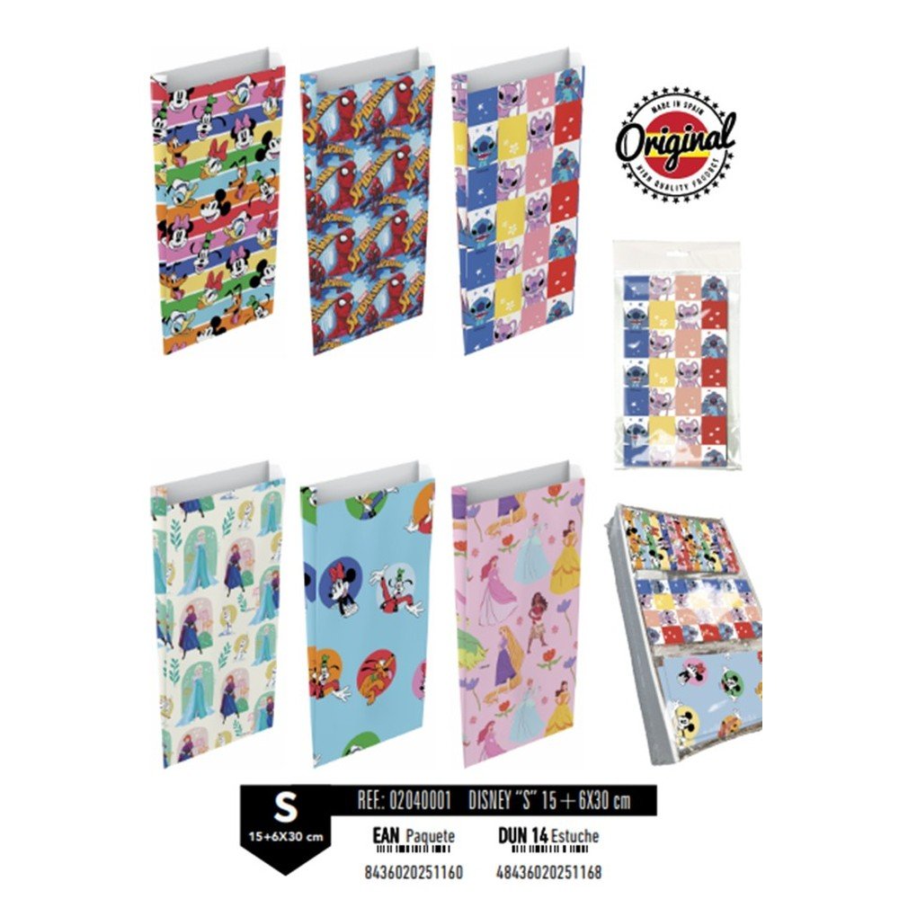Paq/12 sobre bolsa papel kraft color kraft disney 15x6x30cm surtidos Imagen principal del producto