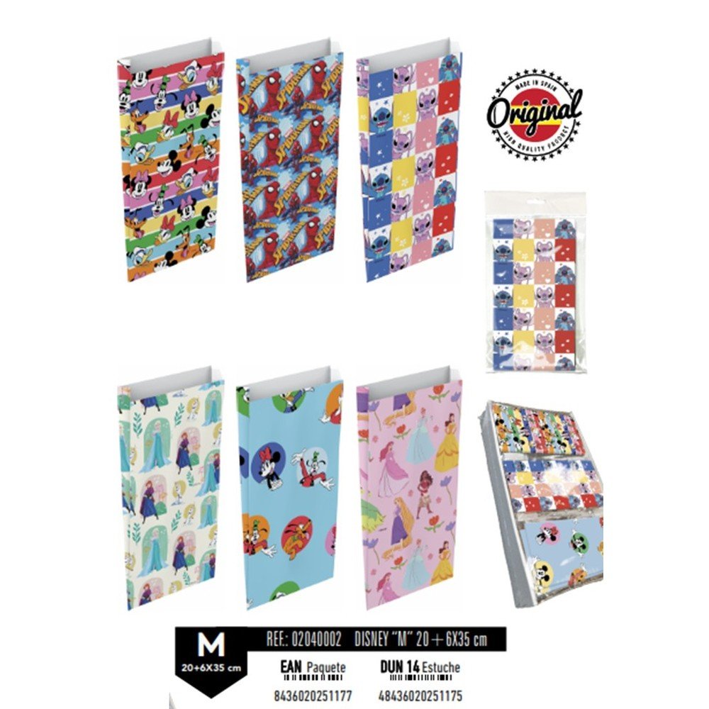 Paq/12 sobre bolsa papel kraft color kraft disney 20x6x35cm m surtidos Imagen principal del producto