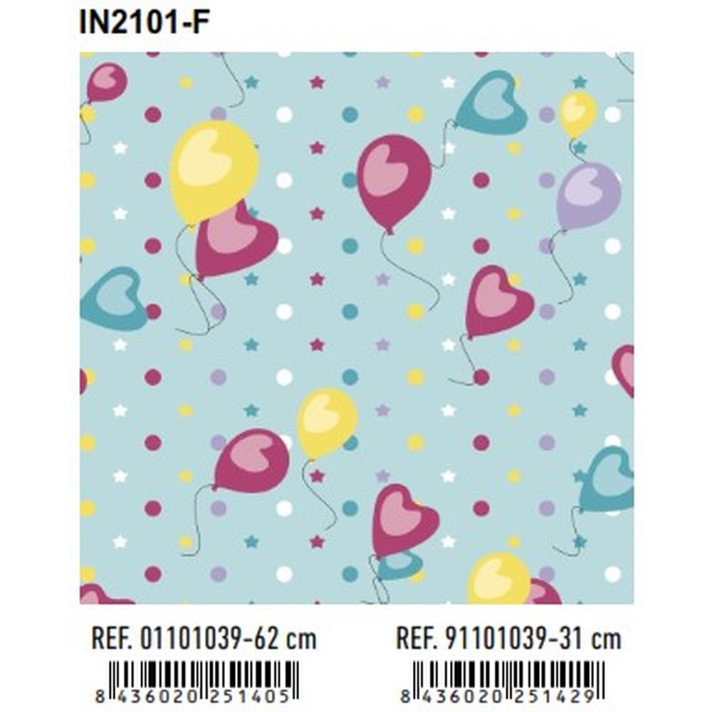 Papel regalo bobina 31 cm globos corazones Andina
