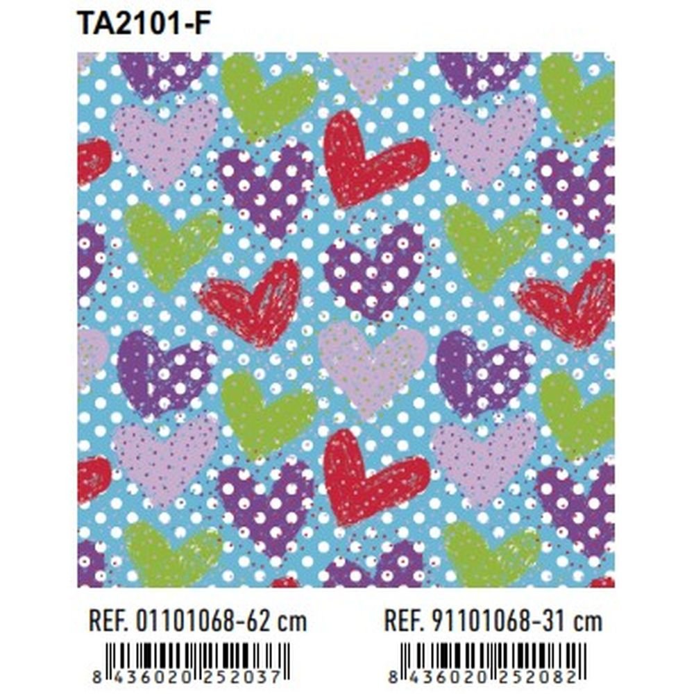 Papel regalo bobina 31 cm corazones colores Andina