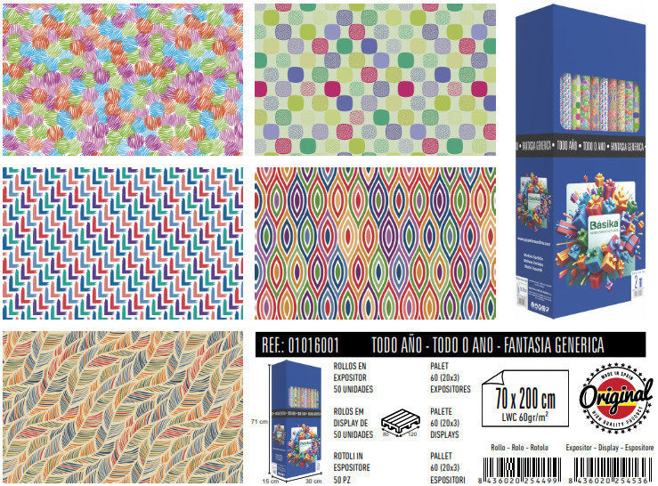 Papel regalo rollo todo tiempo surtido PENDIENTE 70x200 cm