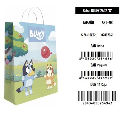 BOLSA REGALO INFANTIL DISNEY BLUEY 90G ASAS PAPEL RETORCIDO | ANDINA | ENVASE 25 UDS. UNIDAD | 8436020254949