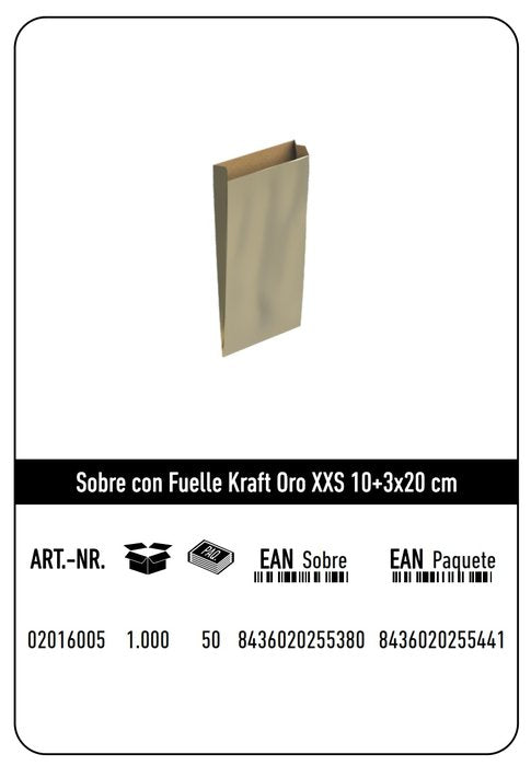 Paq/12 Sobre Bolsa Papel Kraft Color Oro 10x3x20cm Xxs Imagen principal del producto