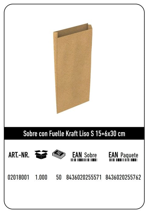 Paq/12 Sobre Bolsa Papel Kraft Color Kraft 15x6x30cm S