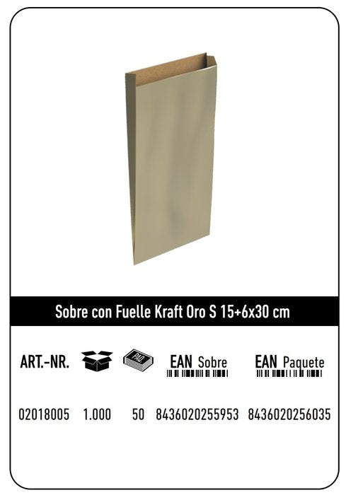 Paq/12 Sobre Bolsa Papel Kraft Color Oro 15x6x30cm S Imagen principal del producto