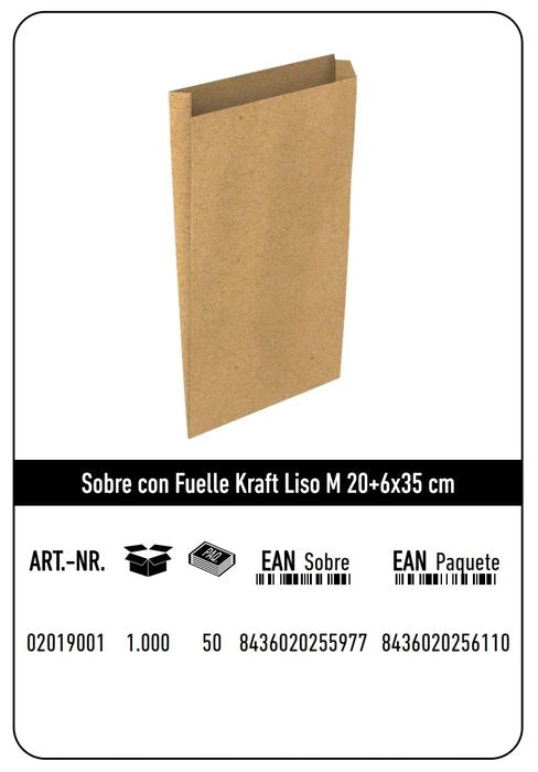 Paq/12 Sobre Bolsa Papel Kraft Color Kraft 20x6x35cm M Imagen principal del producto