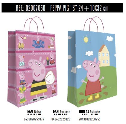 BOLSA REGALO PAPEL PEPPA PIG DISNEY 10X24X32 ASA RETORCIDA | ANDINA | 1 UNIDAD | 8436020259074 Imagen principal del producto