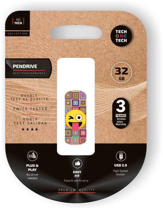 Pendrive 32 Gb Cliptech Emoji Guiño Tech One Tech