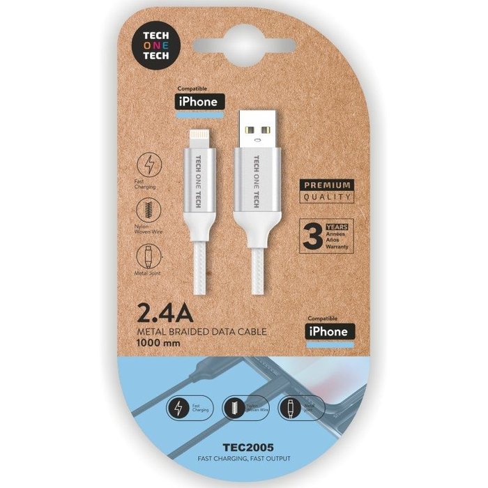 Cable Blanco Braided Nylon Apple Alto Rendimiento 1 m 2,4 Años