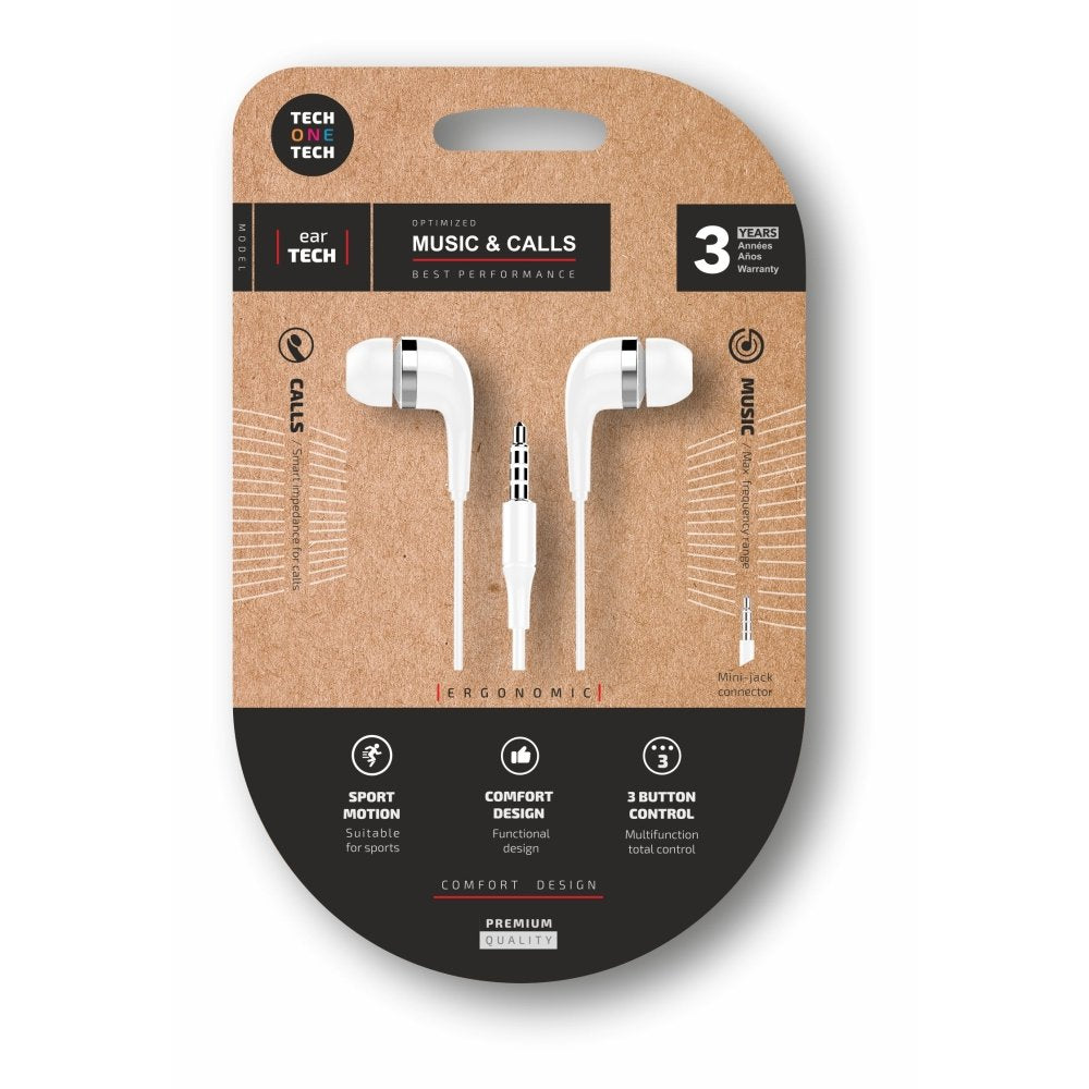 Auriculares Soft Eartech White Intrauditivos Jack Marca TECH ONE TECH