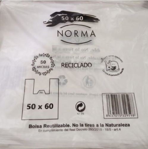 BOLSA CAMISETA 48/50X60 70% RECICLADO 2 KILOS 80 UNID, APRO | 1 UNIDADES | (RUEDA LOZANO JESUS) Imagen principal del producto