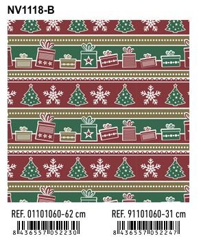 PAPEL REGALO BOBINA NAVIDAD 1118-B 31CM FRANJAS PINOS+REGAL | ANDINA NAVIDAD | 1 UNIDAD | 8436557052247 Imagen principal del producto