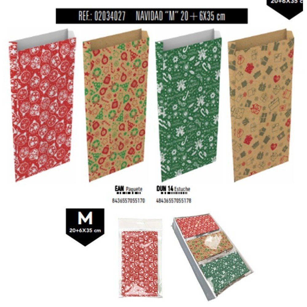 Pack 12 sobres bolsa papel kraft color kraft Navidad BASIKA