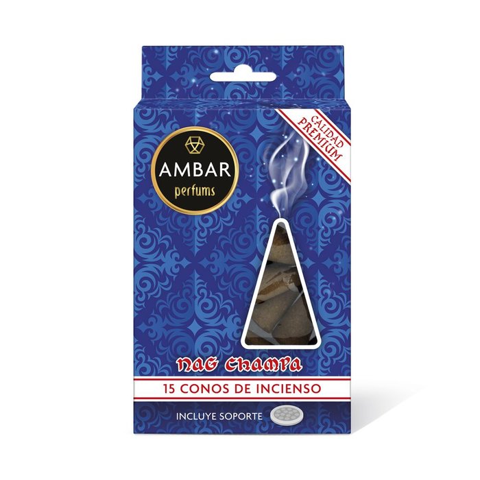 CONOS INCIENSO NAG CHAMPA 15UDS + SOPORTE | AMBAR | ENVASE 12 UDS. UNIDAD | 28436559714741 Imagen principal del producto