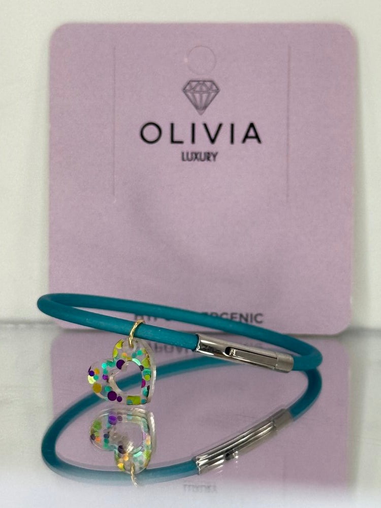 PULSERA FANTASY TURQUESA CORAZON ADAPTABLE CON CHARMS | OLIVIA LUXURY | 1 UNIDAD | 8436589360013