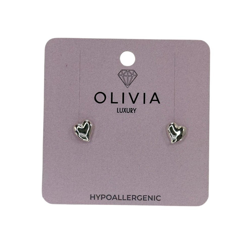 PENDIENTES CORAZON HIPOALERGENICO BAÑADOS EN PLATA DE LEY | OLIVIA LUXURY | 1 UNIDAD | 8436589362888