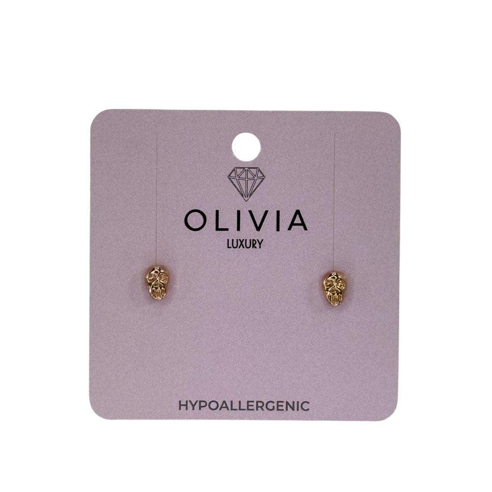 Pendientes calavera hipoalergénico bañado en oro rosado 24K Olivia Luxury