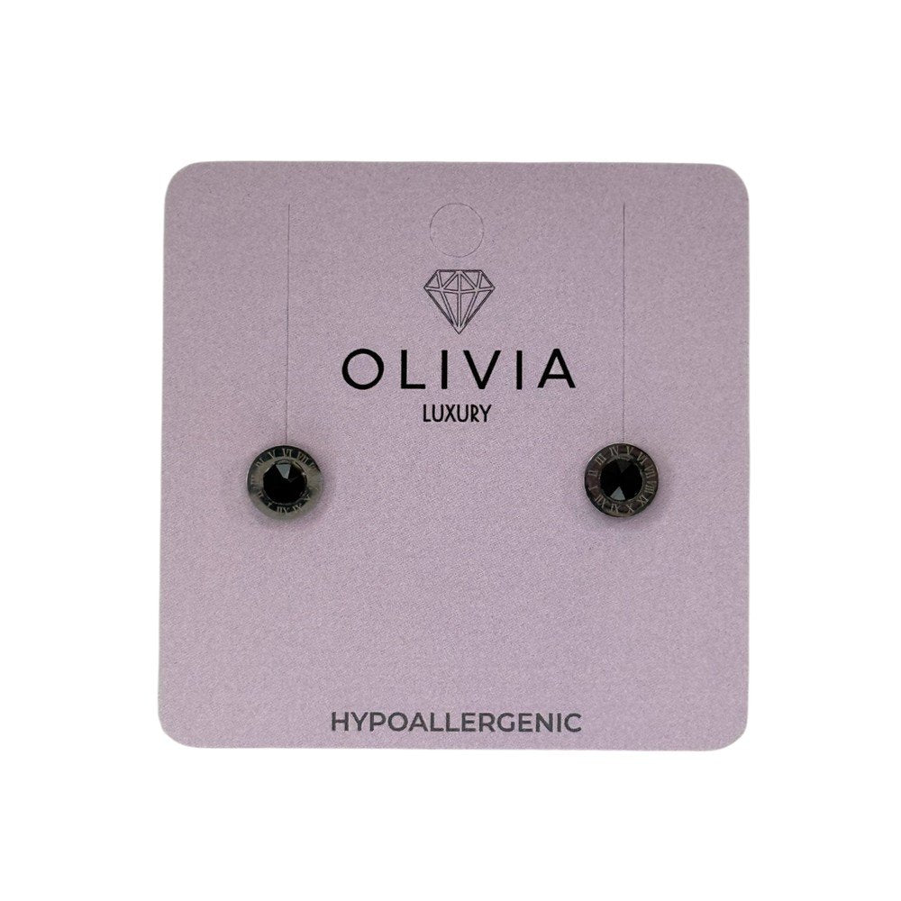 PENDIENTES RELOJ HIPOALERGENICOS RIVOLI BLACK | OLIVIA LUXURY | 1 UNIDAD | 8436589367722