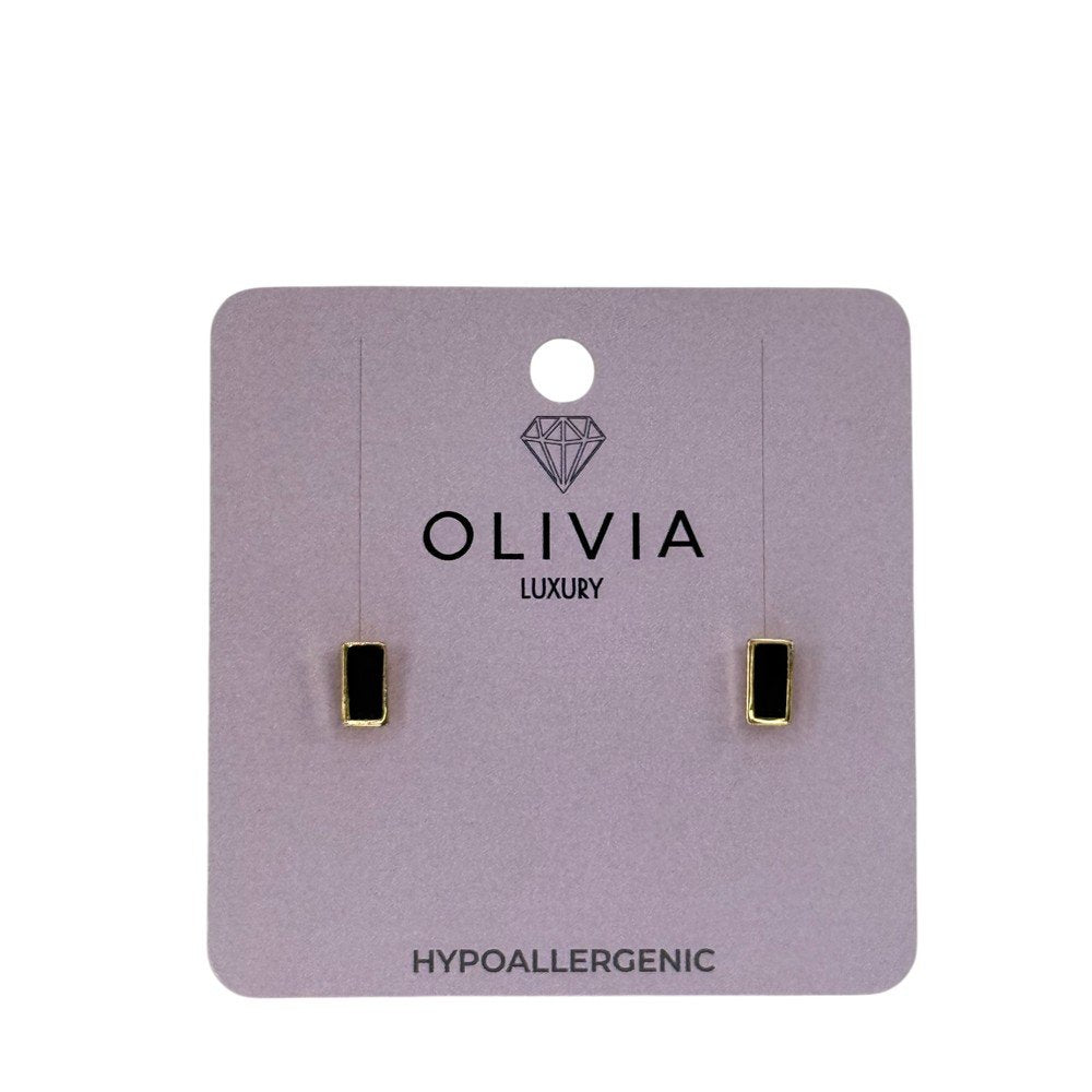 Pendientes Baguete Black Hipoalergénico Bañado en Oro 24 K Olivia Luxury