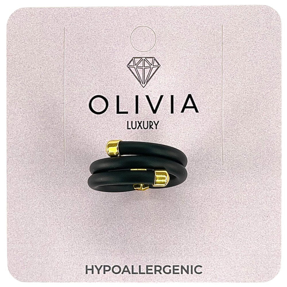 ANILLO STAR NEGRO ADAPTABLE TERMINACIONES BAÑADAS ORO 24K | OLIVIA LUXURY | 1 UNIDAD | 8436589369665