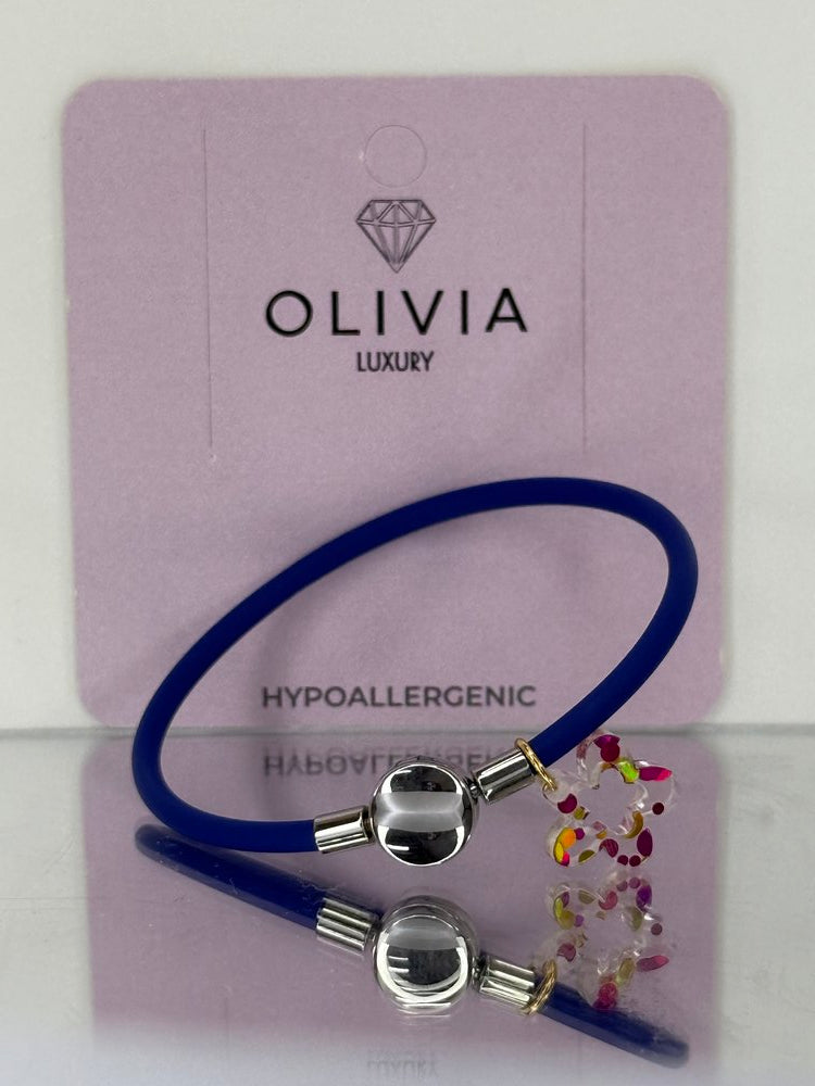PULSERA FANTASY AZUL FLOWER ADAPTABLE CON CHARMS | OLIVIA LUXURY | 1 UNIDAD | 8436589369832