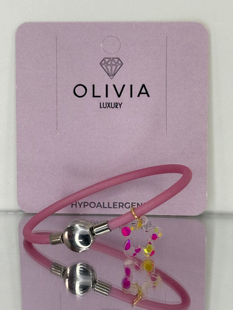PULSERA FANTASY ROSA BRILLO FLOWER ADAPTABLE CON CHARMS | OLIVIA LUXURY | 1 UNIDAD | 8436589369856