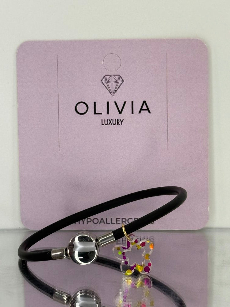 PULSERA FANTASY NEGRA FLOWER ADAPTABLE CON CHARMS | OLIVIA LUXURY | 1 UNIDAD | 8436589369887